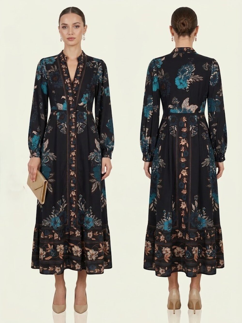 NWT Caroline Constas Long Sleeve Floral Maxi Dress Size M